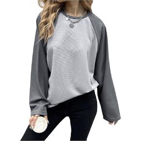 MakeMeChic Girl's Star Print Color Block Crew Neck Long Sleeve Tee Shirt Y2K Tees Top