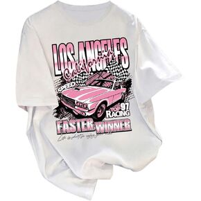 WDIRARA Girl's Car Graphic T Shirt Crewneck Short Sleeve Tee Shirt Casual Tops