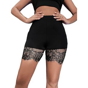 SHENHE Women's Lace High Waist Biker Shorts Yoga Workout Short Leggings Slip Undershorts
