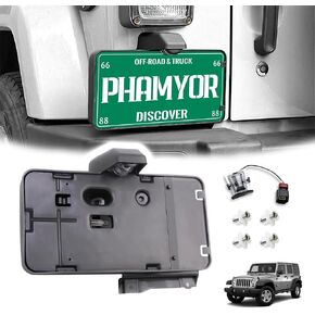 Black Plastic Rear License Plate Holder Frames Bracket with Light Lamp for 2007-2018 Jeep Wrangler JK JKU Sports Sahara Rubicon & Unlimited License Plates Mounting Bracket Replace 68064720AA