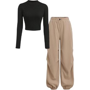 Floerns Girl's Two Piece Outfit Long Sleeve Knitted T Shirt with Jogger Pants Set