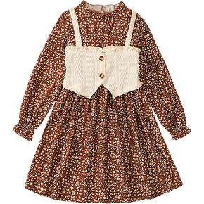 Toddler Girl Dress Fall Winter Clothes 2 Piece Outfit Long Sleeve Crew Neck Toddler Dress for Girls