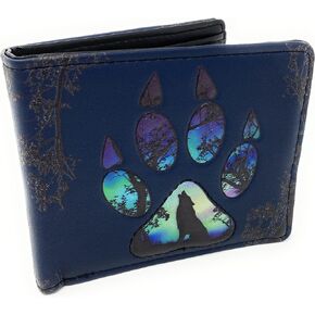 Shag Wear Wolf Paw Animal Wallet for Men and Teen Boys Vegan Faux Leather Dark Blue 4.5" Wide