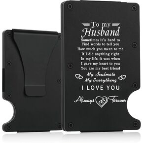 THTCSQ To My Husband Gifts,Minimalist Personalized Engraved Metal Wallet,Slim Wallet for Men,Birthday Gift Father's Day Gift Anniversary Valentines Day Gifts (To my Husband)