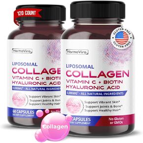 Liposomal Collagen 6000mg Vitamin C 90mg Biotin 10,000mcg - Support Vibrant Skin, Joints & Bone, Healthy Hair - 120-day Supply - Made in The USA