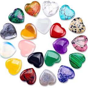 20PCS Natural Heart Crystals Love Shaped Pocket Polished Stones Heart Healing Crystal Stones for Gifts Chakra Reiki Yoga Meditation Relief Anxiety Stress(Assorted)