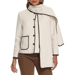 Allegra K Elegant Pea Coat for Women's Scarf Jacket with Pockets Button Down Casual Fall Winter Coats