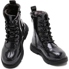 Boys Girls Lace-Up Mid Calf Combat Boots Hiking Boots Side Zipper Waterproof Riding Boots