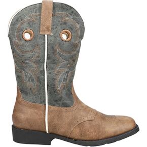 ROPER Kids Boys Daniel Distressed Saddle Embroidery Square Toe Casual Boots Mid Calf - Blue, Brown