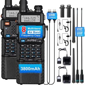 BAOFENG 5RX Ham Radio Handheld, 8-band Receiving, Air Band, Frequency Copy, 3800mAh Rechargeable Walkie Talkies Two Way Radio with Earpiece,771 Long Range Antanna(Upgraded of UV-5R)-2Pack Full Kit