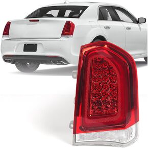 Huray Full LED Tail Light Fit for Chrysler 300/300C 2015-2023 Sedan 4Dr, LH Taillight OE Style Tail lamp Rear Brake Lamp Replacement for CH2800213 Driver Side (Left Chrome Bezel)