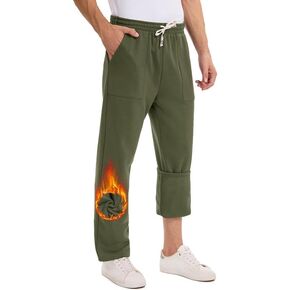 Men's Winter Fleece Lined Sweatpants Straight Leg Open Bottom Jogger Sweat Pants with Pockets