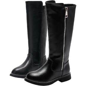 Girl's Leather Side Zipper Knee High Riding Boots Waterproof Snow Boots Warm Fur-Lined Winter Boots(Toddler/Little Kid/Big Kid)