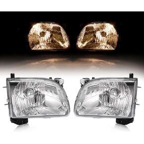 HECASA Pair Headlights Compatible with 2001-2004 Toyota Tacoma Replacement for 8111004110 8115004110 TO2503136 TO2502136 Halogen Front Headlamp Light Clear Lens Black Housing Driver & Passenger Side