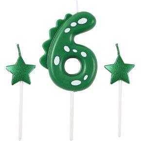 2.75 Inch Green Dinosaur Shaped 2 Number Birthday Candles and Star Birthday Candles,Suitable for Dinosaur Birthday Decorations & Themed Parties Celebration