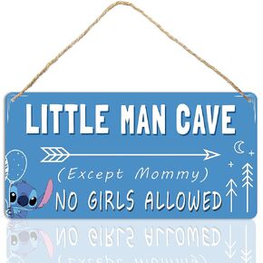 Baby Boy Nursery Room Decor For Boys Kids Bedroom Door Signs Blue Toddler Room Stitch Wall Decor Cute Little Man Cave Wooden Sign No Girls Allowed Signs 12 X 6 Inch
