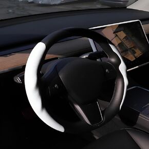 Steering Wheel Cover, Tesla Model 3/Y Suede Leather Steering Wheel Cover for Men/Women, Car Accessory for 2016-2024 Model 3/Y, White