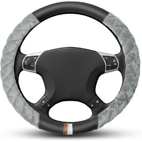 KOMMI Car Steering Wheels Cover Auto Wheel Covers High End Warm Cloth Heated Accessories for Winter (Grey)
