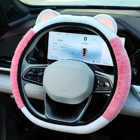 Pink Steering Wheel Cover, Cute Steering Wheel Cover with Cat Ears Fluffy Soft Plush Non-Slip Car Steering Wheel Cover for Women Winter Warm SUV Truck Car Decoration Accessories
