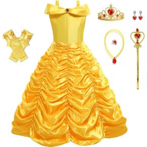 Princess Belle Dress Beauty Princess Costume Belle Fancy Dress Up Party Costumes Yellow Dresses for Halloween