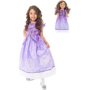 Little Adventures Purple Amulet Princess Dress Up Costume (Large Age 5-7) with Matching Doll Dress - Machine Washable Child Pretend Play and Party Dress with No Glitter
