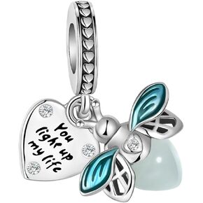Night Glow Firefly Dangle Charm 925 Sterling Silver Charm Fits Women's Charm Bracelet & Necklace Valentine's Day Mother's Day Jewelry Gifts for Women