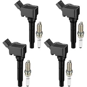 Set of 4 Ignition Coil Pack UF716 and Iridium Spark Plugs LFER7BHX Compatible with Audi A3 A4 A5 A6 TT Quattro Q5 Q7 S3 S4 Volkswagen Beetle Golf Jetta Passat 1.8L 2.0L L4 Replace UF765 UF771