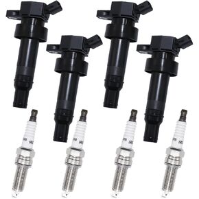 Ignition Coils & Spark Plugs Set - 4 Packs UF652 Compatible with Hyundai & Kia 1.6L 2012-2019 - for Accent Veloster Rio Soul - Replace 27301-2B100 93815 5C1860
