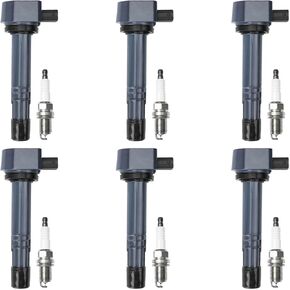 ENA Set of 6 Ignition Coil Pack with Spark Plug 3.5L V6 2001 2002 2003 2004 2005 2006 2007 2008 Compatible with Acura Honda Saturn MDX Pilot Vue Ridgeline Coils Plugs for UF400 C1460 4503 PK16TT
