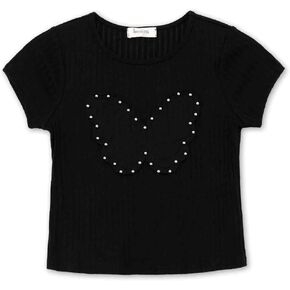 Speechless Girls' Short Sleeve Rib Knit Tee