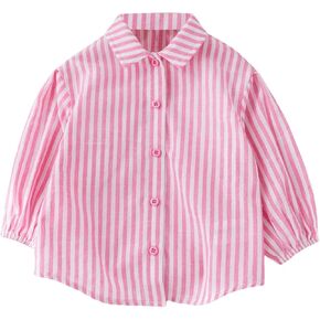 SweatyRocks Girl's Striped Button Down Shirts Lantern Long Sleeve Collared Blouse