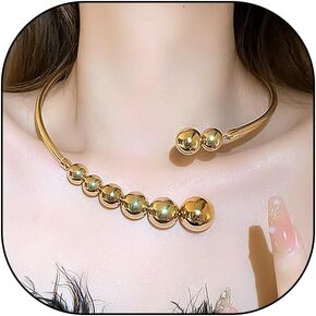 Chunky Pearls Choker Necklace for Women 14K Gold Plated Big Pearl Cuff Collar Necklace Thick Pearl Strands Clavicle Necklace Accessories Gifts