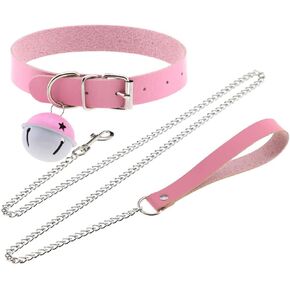 FM FM42 Multicolor PU Simulated Leather Bell Collar Choker Necklace with Detachable Chain Leash