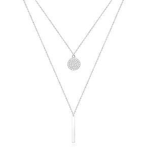 18K Gold Plated Layered Necklace With Cubic Zirconia Pave Pendant And Bar Charm Valentines Day