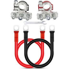 Car Battery Terminals Connectors - 2pcs 12V Battery Post Terminals with Wire, Car Battery Wire Connectors, 5 AWG Automotive Wire Set with Terminals(0.39" Ring, Length:20")