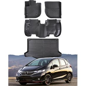 Car Floor Mats for Honda Fit : 2015-2020 (Not for Manual Transmission) Cargo Trunk Liner, Accessories All Weather Rubber Custom Fit for Honda Fit 2020 2019 2018 2017 2016 2015 SUV 5-Seat Models Black