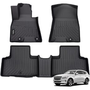 Floor Mats Custom for Genesis GV80 5 Seats 2021-2024 All Weather Waterproof TPE Car Floor Liners Fits Front&2nd Row Full Set Black Accessories