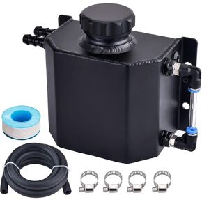 SPEEDWOW coolant overflow tank, Aluminum radiator overflow tank with Teflon tape & O-ring Gasket, 1 L Universal Reservoir Expansion Tank (BLACK)