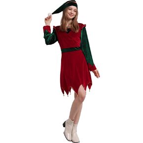 Christmas Elf Costume for Women, Cute Jovie Elf Adult Movie Dress with Hat, Xmas Plus Size Fancy Outfit Holiday Cosplay Suit
