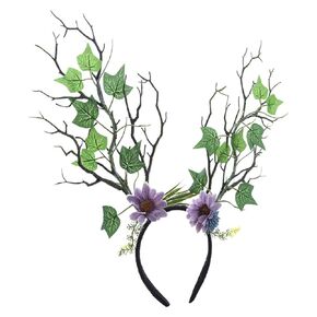 Holibanna Headband Tree Branches Deer Antler Crown Headbands Tree Branches Butterfly Antlers Headband Bohemian Forest Goddess Headwear