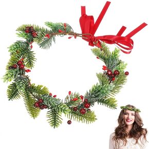 Ipetboom Christmas Crown Christmas Headpiece, Christmas Headband Christmas Wreath Headpiece with Berry Leaves Christmas Floral Crown Ribbon Headdress Christmas Garland Flower Crowns for Women Girls