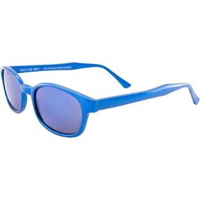 The Original KD's Biker Shades By PCSUN Blue Ice Frames Blue Mirror Lenses., Small-Medium