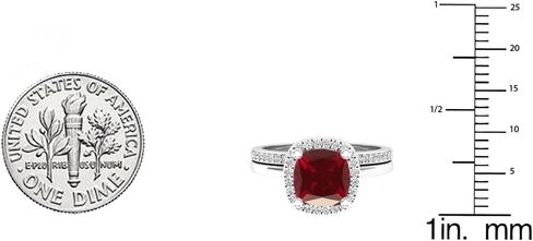 Dazzlingrock Collection 10K 7 MM Cushion Lab Created Gemstone & Round Diamond Ladies Engagement Ring Set, White Gold in Kuwait
