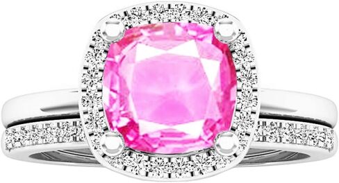 Dazzlingrock Collection 10K 7 MM Cushion Lab Created Gemstone & Round Diamond Ladies Engagement Ring Set, White Gold in Kuwait