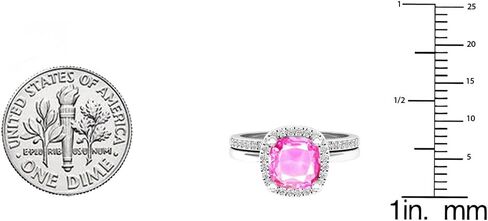Dazzlingrock Collection 10K 7 MM Cushion Lab Created Gemstone & Round Diamond Ladies Engagement Ring Set, White Gold in Kuwait