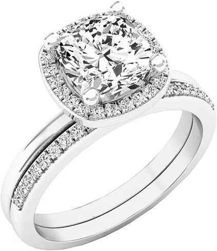 Dazzlingrock Collection 10K 7 MM Cushion Lab Created Gemstone & Round Diamond Ladies Engagement Ring Set, White Gold in Kuwait