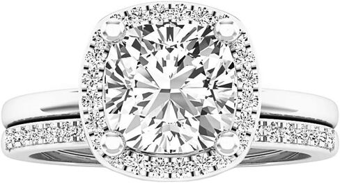 Dazzlingrock Collection 10K 7 MM Cushion Lab Created Gemstone & Round Diamond Ladies Engagement Ring Set, White Gold in Kuwait