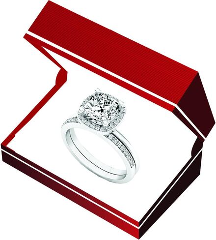 Dazzlingrock Collection 10K 7 MM Cushion Lab Created Gemstone & Round Diamond Ladies Engagement Ring Set, White Gold in Kuwait