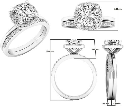 Dazzlingrock Collection 10K 7 MM Cushion Lab Created Gemstone & Round Diamond Ladies Engagement Ring Set, White Gold in Kuwait
