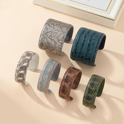 Leather Cuff Bracelet Wide Adjustable Open Bangle Bracelets Snakeskin Animal Print Leather Wrap Bracelet for Women Jewelry in Saudi Arabia